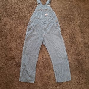 Vintage Round House Denim Bib Overalls Carpenter Hickory Striped Jeans 42 X 30